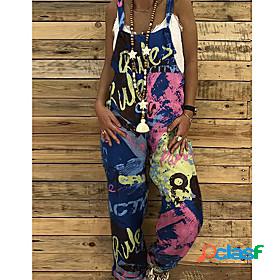 Women's Basic Patchwork Print Pants Overalls Full Length