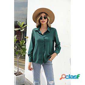 Womens Blouse Shacket Shirt Plain Shirt Collar Button Casual