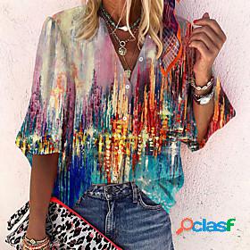 Womens Blouse Shirt 3D Printed Scenery 3D Standing Collar