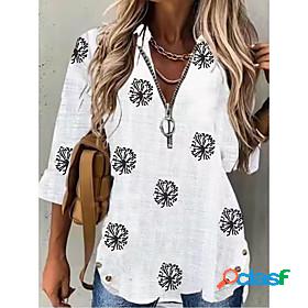 Womens Blouse Shirt Dandelion Standing Collar Zipper Button