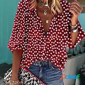 Womens Blouse Shirt Floral Polka Dot Flower Long Sleeve