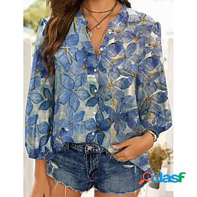 Womens Blouse Shirt Floral Theme Floral Graphic Standing