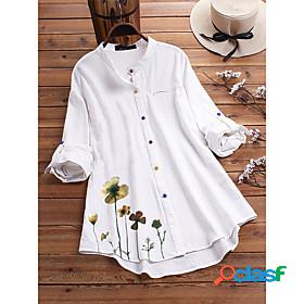 Womens Blouse Shirt Floral Theme Floral V Neck Button Print