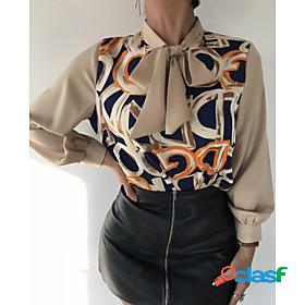 Womens Blouse Shirt Graphic Standing Collar Lace up Print