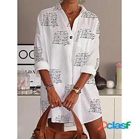 Womens Blouse Shirt Letter Long Sleeve Shirt Collar Tops