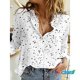 Womens Blouse Shirt Long Sleeve Polka Dot Shirt Collar
