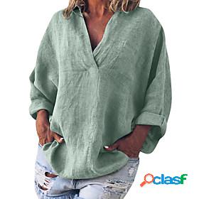 Women's Blouse Shirt Plain Long Sleeve V Neck Shirt Collar