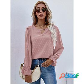 Womens Blouse Shirt Plain Round Neck Casual Streetwear Tops