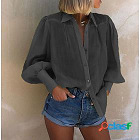 Womens Blouse Shirt Plain Shirt Collar Button Casual