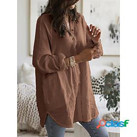 Womens Blouse Shirt Plain Shirt Collar Pocket Button Casual