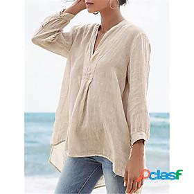 Womens Blouse Shirt Plain V Neck Casual Tops Green White
