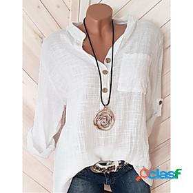Women's Blouse Shirt Solid Colored Long Sleeve Shirt Collar