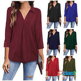 Womens Blouse T shirt Basic Daily Plain V Neck Spring Fall