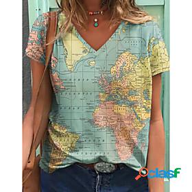 Womens Blouse T shirt V Neck Print Modern Multi Color