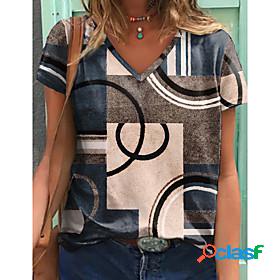 Womens Blouse T shirt V Neck Print Tropical Multi Color