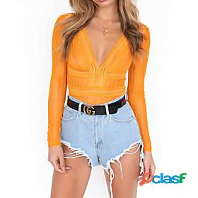 Womens Bodysuit Solid Color Backless Cut Out Casual Daily