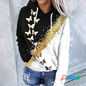 Womens Butterfly Color Block Hoodie Sweatshirt Front Pocket