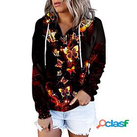 Womens Butterfly Hoodie Pullover Front Pocket Print 3D Print