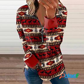 Womens Camouflage Geometric Tribal Sweatshirt Pullover Half