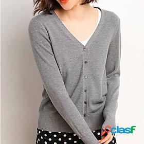 Women's Cardigan Solid Color Classic Style Cotton Basic