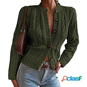 Women's Cardigan Solid Color Hollow Out Knitted Button