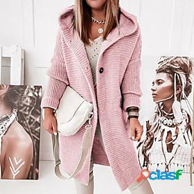 Womens Cardigan Solid Color Knitted Button Stylish Casual