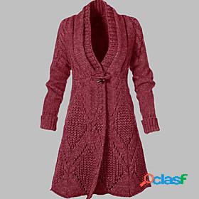 Women's Cardigan Solid Color Knitted Casual Chunky Long