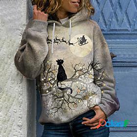 Womens Cat Elk Hoodie Sweatshirt Front Pocket Print 3D Print
