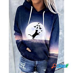 Womens Cat Graphic 3D Hoodie Pullover Front Pocket Print 3D