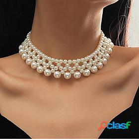 Womens Choker Necklace Imitation Pearl Simple Elegant