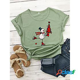 Womens Christmas T shirt Graphic Prints Snowman Print Round