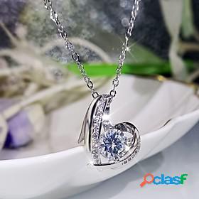 Womens Clear Pendant Necklace AAA Cubic Zirconia Heart Love