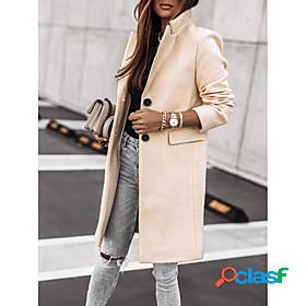 Womens Coat Basic Basic Fashion V Neck Winter Standard Black