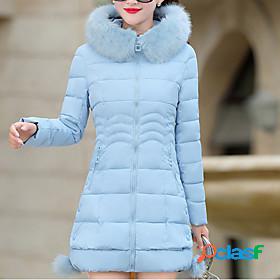 Women's Down Coat Regular Fit Jacket Solid Colored Blue