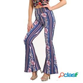 Womens Fashion Wide Leg Print Flare Chinos Full Length Pants