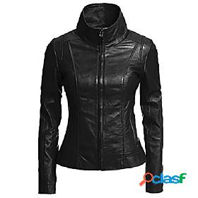 Womens Faux Leather Jacket Fall Spring Casual Daily