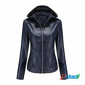 Women's Faux Leather Jacket Fall Winter Spring Casual Daily
