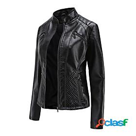 Womens Faux Leather Jacket Fall Winter Spring Street Daily