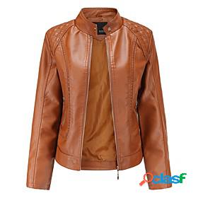 Womens Faux Leather Jacket Fall Winter Spring Street Daily