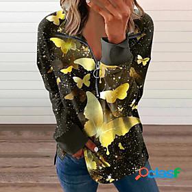 Womens Floral Butterfly Sparkly Sweatshirt Pullover Half Zip