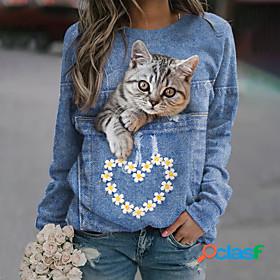 Women's Floral Cat 3D Sweatshirt Pullover Print 3D Print
