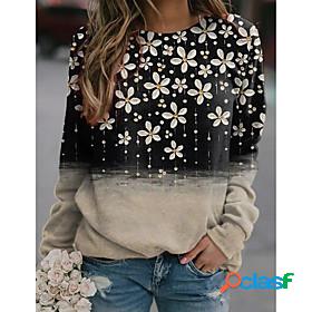 Womens Floral Color Block Brown Sweatshirt Pullover Print 3D