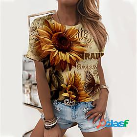 Womens Floral Theme 3D Printed Painting T shirt Floral 3D
