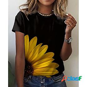 Womens Floral Theme Sunflower 3D Printed T shirt Floral