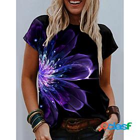 Womens Floral Theme T shirt Graphic Flower Print Round Neck