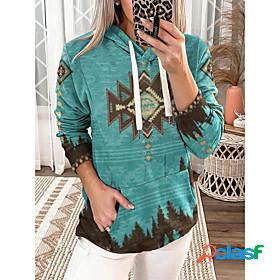 Womens Geometric Hoodie Sweatshirt Front Pocket Print Daily