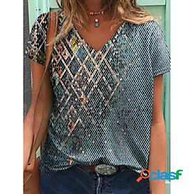 Womens Geometric T shirt Graphic Geometric Print V Neck Tops