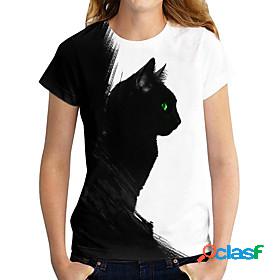 Womens Going out 3D Cat T shirt Cat Graphic 3D Print Round