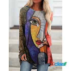 Womens Going out T shirt Abstract Portrait Long Sleeve