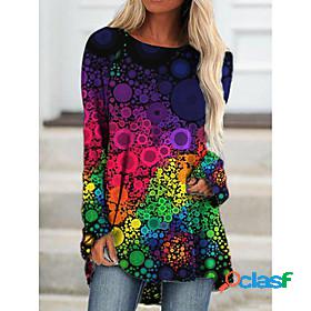 Womens Going out T shirt Abstract Portrait Long Sleeve Color